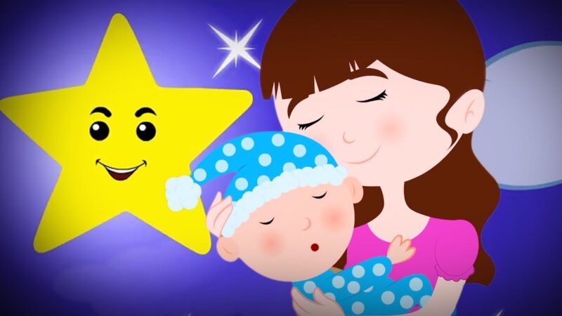 Zeichentrickbild einer Mutter, die das Baby in den Schlaf wiegt